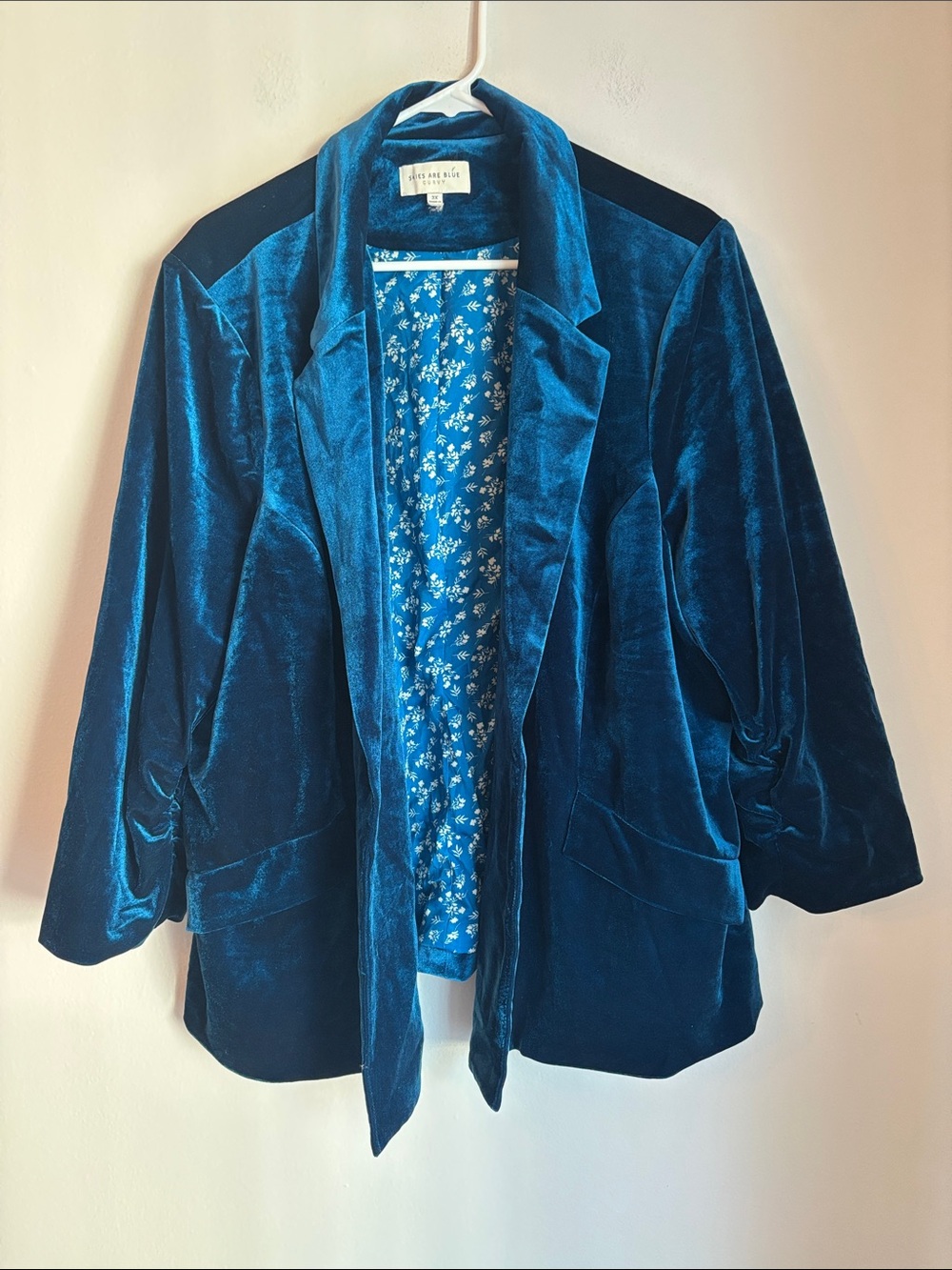 Skies are blue curvy Deep Teal Velvet Blazer women’s jacket jewel tone 3XL EUC